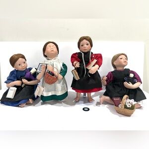 Vtg Knowles Set of 4 Amish Child Dolls Rebeccah Prayer Sarah Julie Good-Kruger